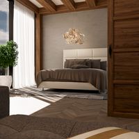 Schlafzimmer mit Blick durch eine Schiebetür, 3D-Design, CGI, Werbeaufnahme, Interieur, © Nicole-Katrin Hübner